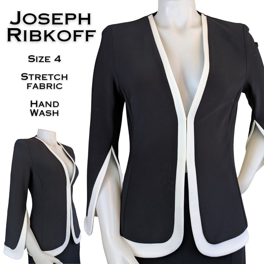 Joseph Ribkoff Blazer 4 Black Ivory Split Sleeve Colorblock Event Evening Jacket